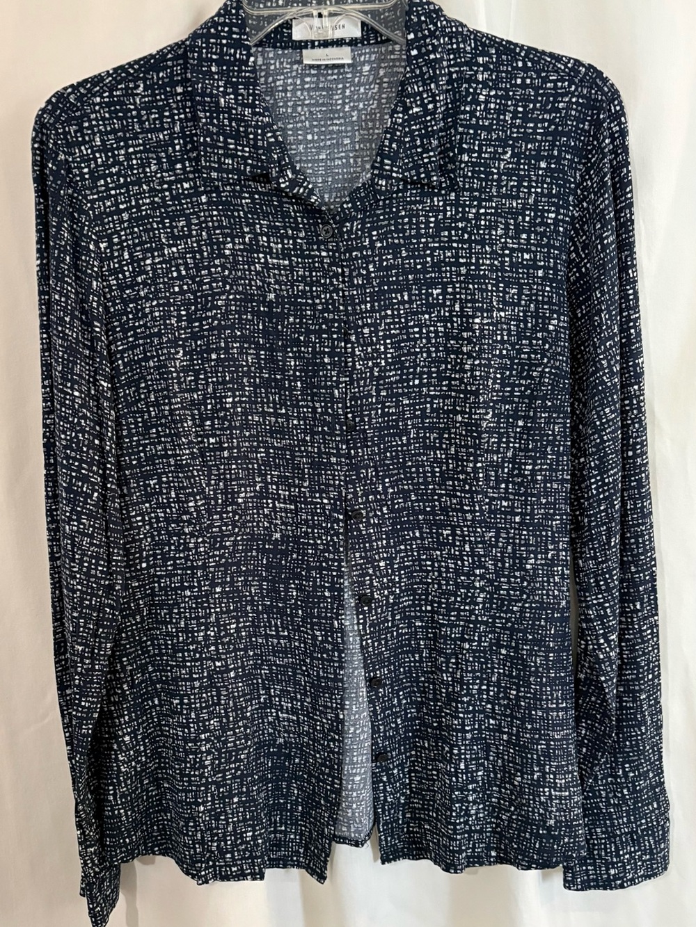 Van Heusen Navy and White Printed Button-Up Blouse